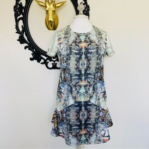 Funktional Artsy Print Matching Short Sleeve Shirt and High Waist Skirt Set